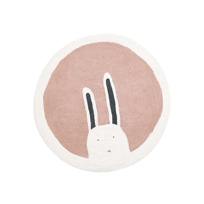Cartoon round Carpet Owl Panda Rainbow Printed Nordic Thickened Anti-Fall Mat Bedroom Bedside Children Game Crawling Mat
