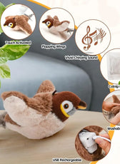 Simulated Bird Cat Toy Interactive Toys Dog Rechargeable Chirping Flapping Bird(No Flying) Catnip Touch Activated Plush Toy Pet