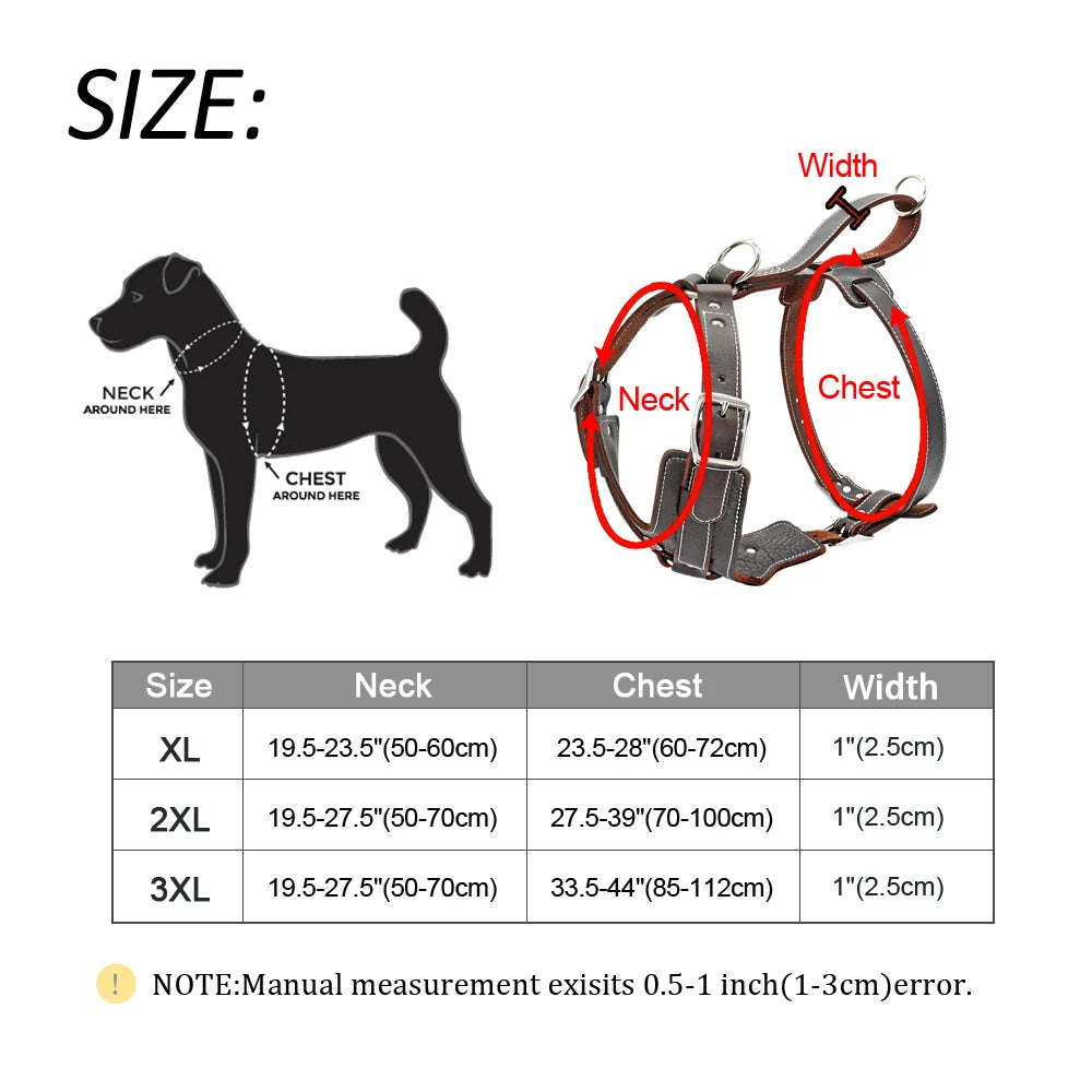 Durable Dog Harness Large Dogs Genuine Leather Harnesses Pet Training Vest with Quick Control Handle for Labrador Pitbull