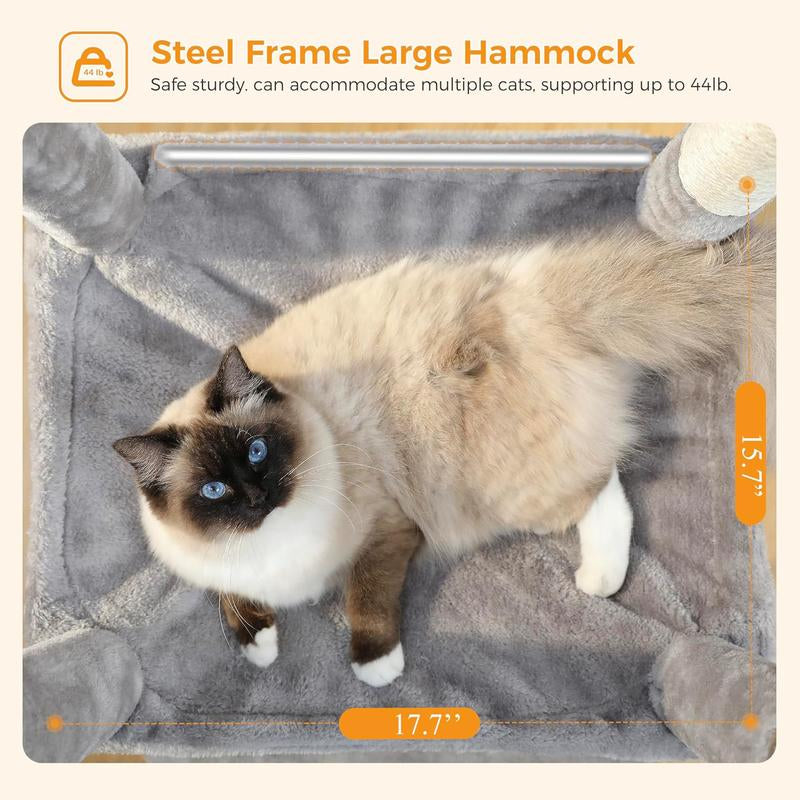 Cat Tree for Indoor Cats, 45.7"-56.3" Multi-Level Cat Tower with Large Metal Frame Hammock, Cat Condo with 4 Scratching Posts and Top Perch