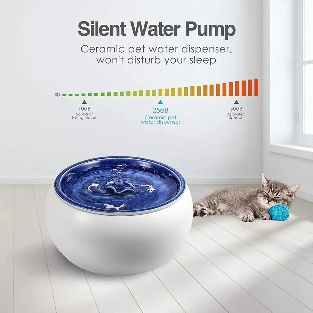 1.5L Electric Ceramic Water Fountain for Cats and Dogs, Automatic Cat Water Dispenser, Pet Bowl