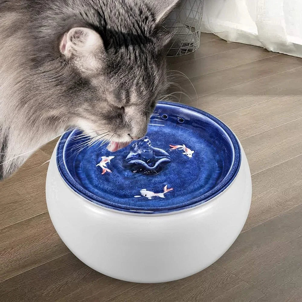 1.5L Electric Ceramic Water Fountain for Cats and Dogs, Automatic Cat Water Dispenser, Pet Bowl