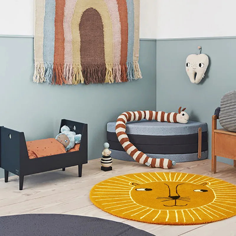 Cartoon round Carpet Owl Panda Rainbow Printed Nordic Thickened Anti-Fall Mat Bedroom Bedside Children Game Crawling Mat