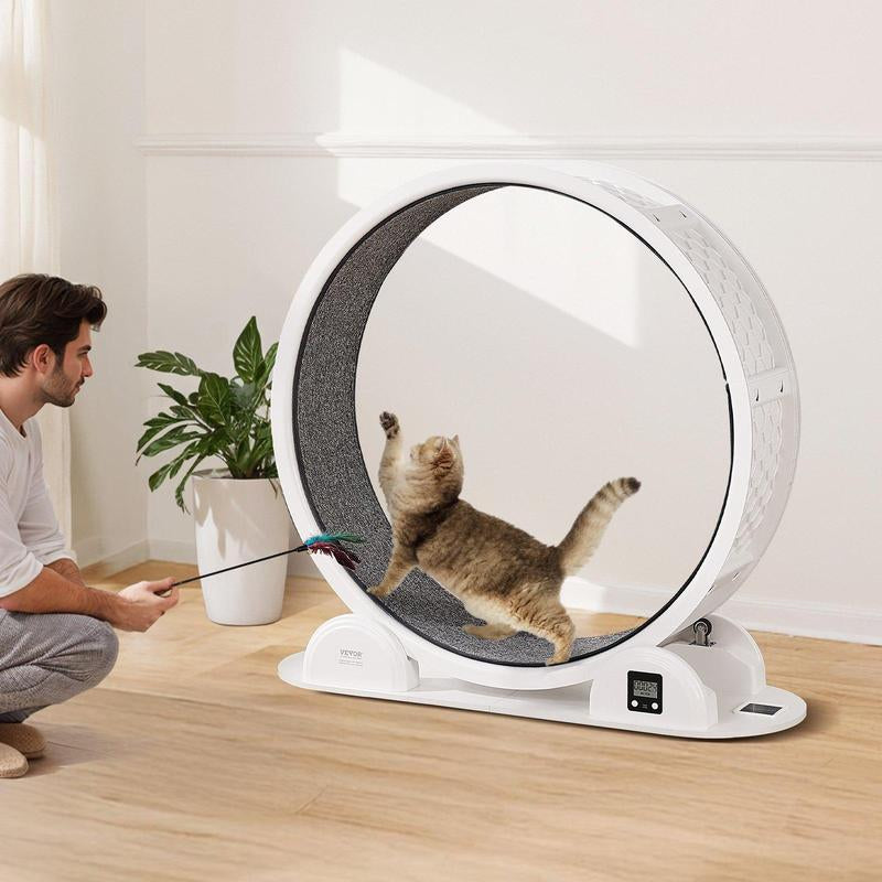 VEVOR Cat Exercise Wheel with Pedometer 40.8" Cat Treadmill for Pet Health White