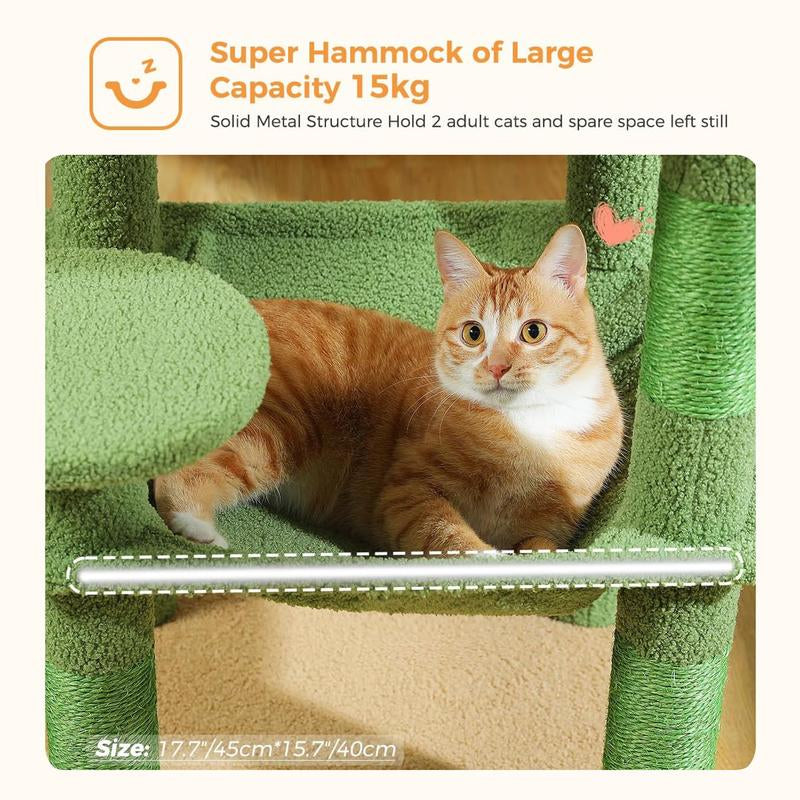 Cat Tree for Indoor Cats, 45.7"-56.3" Multi-Level Cat Tower with Large Metal Frame Hammock, Cat Condo with 4 Scratching Posts and Top Perch