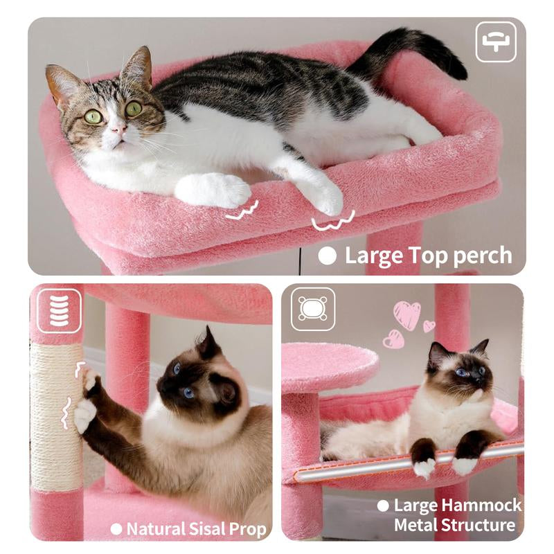 Cat Tree for Indoor Cats, 45.7"-56.3" Multi-Level Cat Tower with Large Metal Frame Hammock, Cat Condo with 4 Scratching Posts and Top Perch
