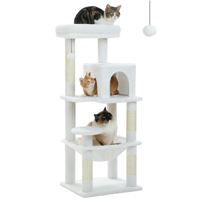 Cat Tree for Indoor Cats, 45.7"-56.3" Multi-Level Cat Tower with Large Metal Frame Hammock, Cat Condo with 4 Scratching Posts and Top Perch