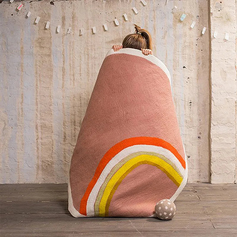 Cartoon round Carpet Owl Panda Rainbow Printed Nordic Thickened Anti-Fall Mat Bedroom Bedside Children Game Crawling Mat