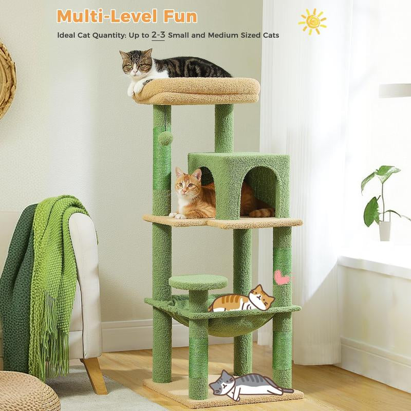 Cat Tree for Indoor Cats, 45.7"-56.3" Multi-Level Cat Tower with Large Metal Frame Hammock, Cat Condo with 4 Scratching Posts and Top Perch