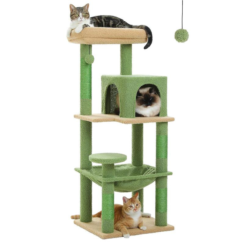 Cat Tree for Indoor Cats, 45.7"-56.3" Multi-Level Cat Tower with Large Metal Frame Hammock, Cat Condo with 4 Scratching Posts and Top Perch