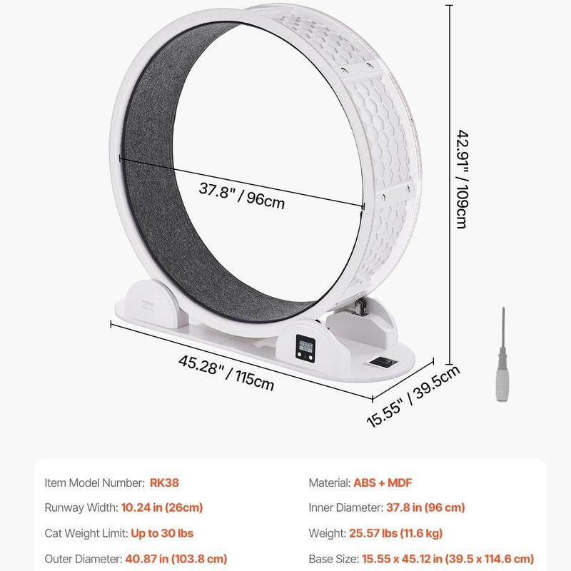 VEVOR Cat Exercise Wheel with Pedometer 40.8" Cat Treadmill for Pet Health White