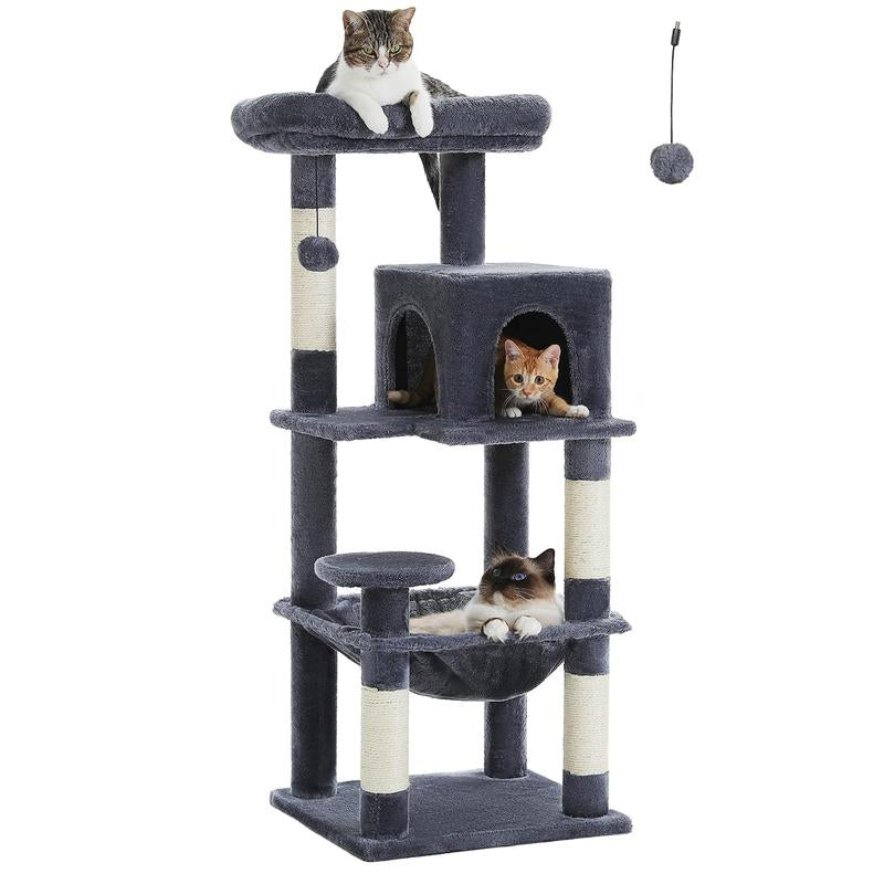 Cat Tree for Indoor Cats, 45.7"-56.3" Multi-Level Cat Tower with Large Metal Frame Hammock, Cat Condo with 4 Scratching Posts and Top Perch