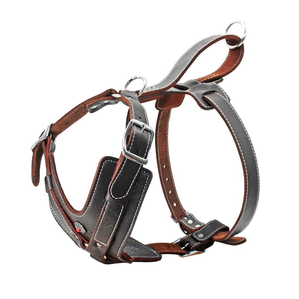 Durable Dog Harness Large Dogs Genuine Leather Harnesses Pet Training Vest with Quick Control Handle for Labrador Pitbull