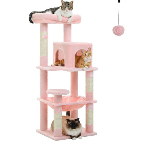 Cat Tree for Indoor Cats, 45.7"-56.3" Multi-Level Cat Tower with Large Metal Frame Hammock, Cat Condo with 4 Scratching Posts and Top Perch