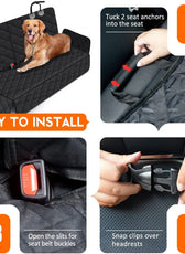Dog Car Seat Cover, Back Seat Cover for Dogs Pet Car Seat Protector Waterproof Bench Car Seat Cover, Non-Slip Reat Seat Cover Fits Middle Armrest for Most Cars Trucks Suvs - Black