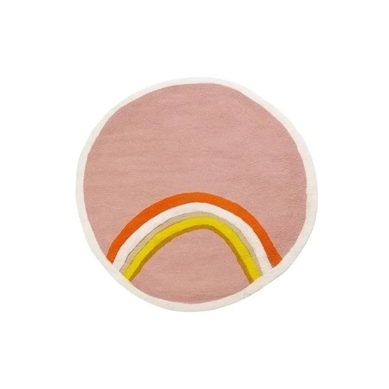 Cartoon round Carpet Owl Panda Rainbow Printed Nordic Thickened Anti-Fall Mat Bedroom Bedside Children Game Crawling Mat