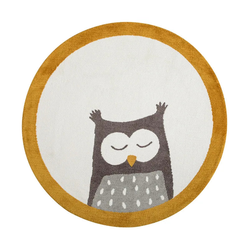 Cartoon round Carpet Owl Panda Rainbow Printed Nordic Thickened Anti-Fall Mat Bedroom Bedside Children Game Crawling Mat