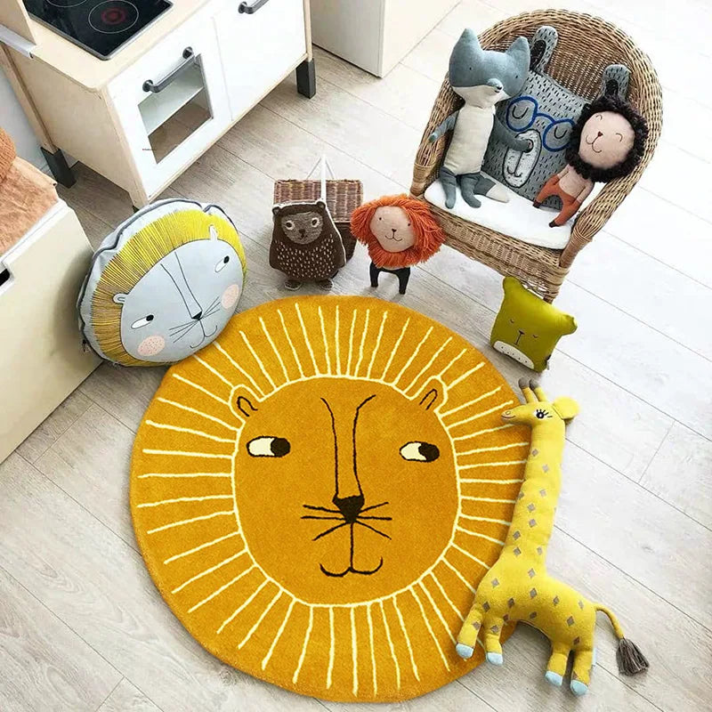 Cartoon round Carpet Owl Panda Rainbow Printed Nordic Thickened Anti-Fall Mat Bedroom Bedside Children Game Crawling Mat