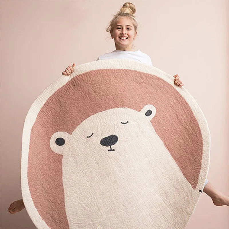 Cartoon round Carpet Owl Panda Rainbow Printed Nordic Thickened Anti-Fall Mat Bedroom Bedside Children Game Crawling Mat