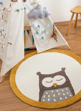 Cartoon round Carpet Owl Panda Rainbow Printed Nordic Thickened Anti-Fall Mat Bedroom Bedside Children Game Crawling Mat