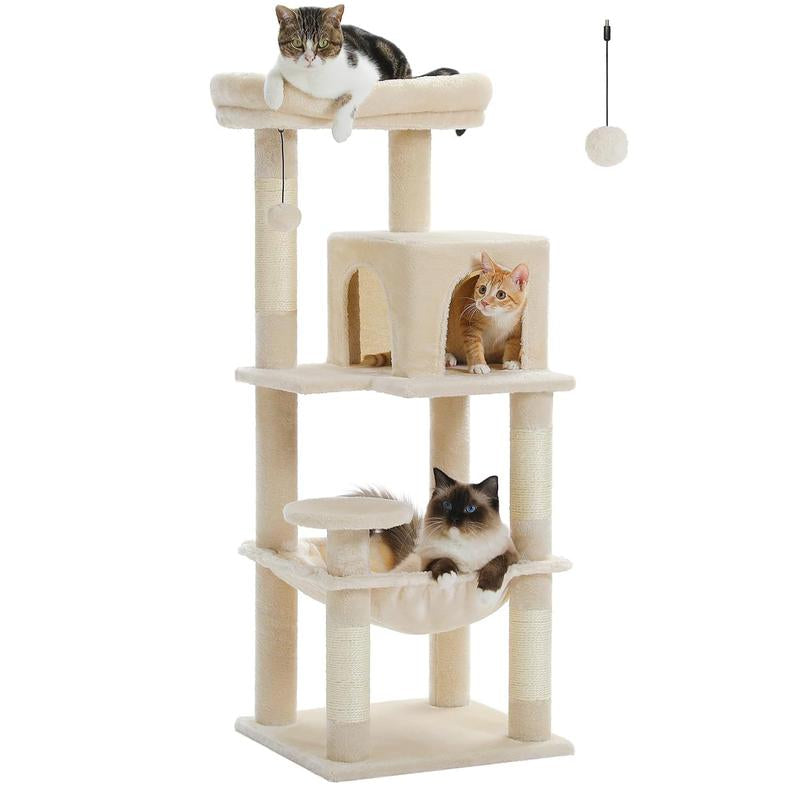 Cat Tree for Indoor Cats, 45.7"-56.3" Multi-Level Cat Tower with Large Metal Frame Hammock, Cat Condo with 4 Scratching Posts and Top Perch