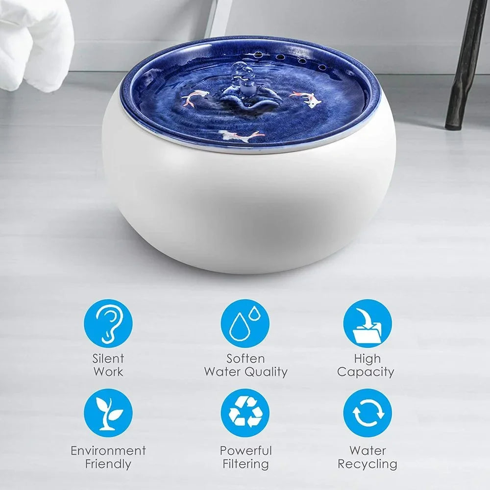 1.5L Electric Ceramic Water Fountain for Cats and Dogs, Automatic Cat Water Dispenser, Pet Bowl