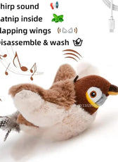 Simulated Bird Cat Toy Interactive Toys Dog Rechargeable Chirping Flapping Bird(No Flying) Catnip Touch Activated Plush Toy Pet