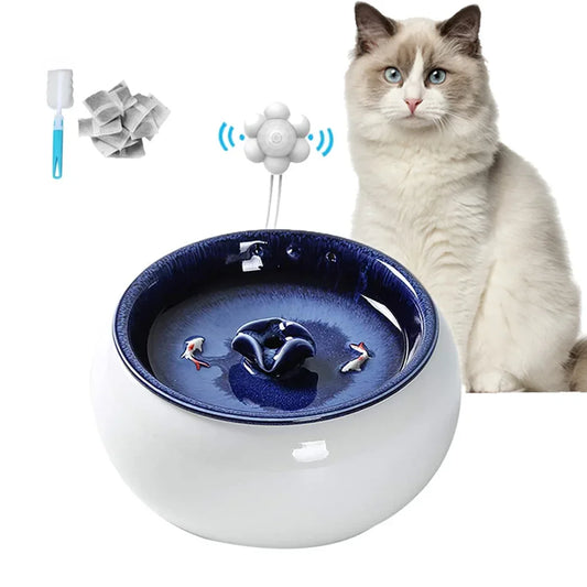 1.5L Electric Ceramic Water Fountain for Cats and Dogs, Automatic Cat Water Dispenser, Pet Bowl