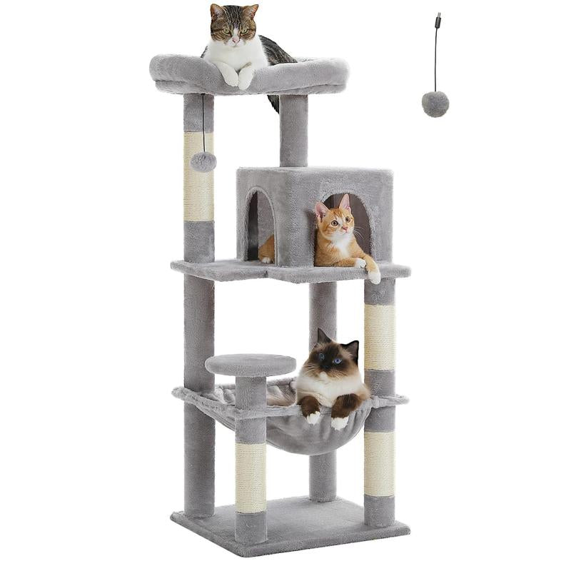 Cat Tree for Indoor Cats, 45.7"-56.3" Multi-Level Cat Tower with Large Metal Frame Hammock, Cat Condo with 4 Scratching Posts and Top Perch