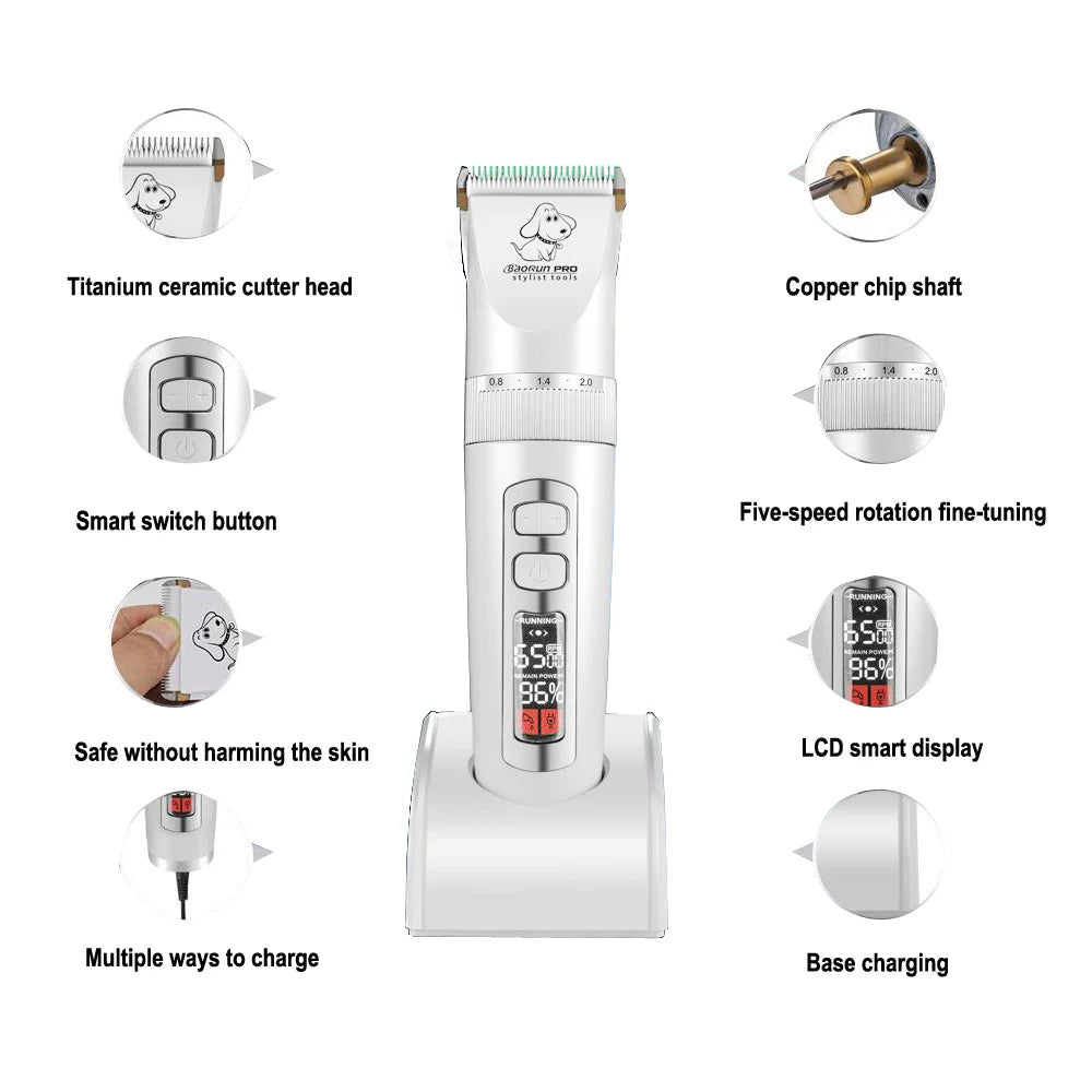 Baorun P9 Dog Hair Trimmer Electrical Pet Professional Grooming Machine Rechargeable Shaver Hair Cutter Cat Haircut Clipper